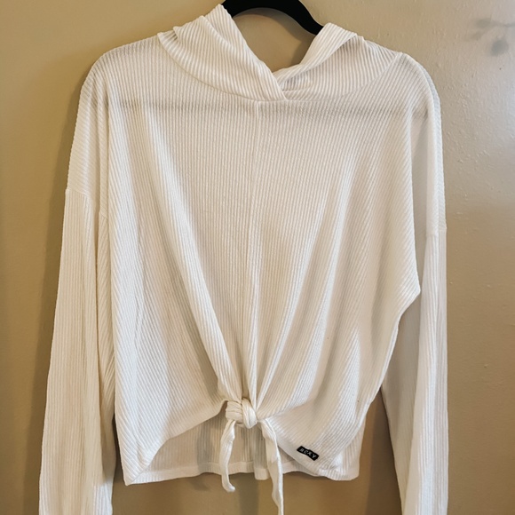 Roxy Staying In Cozy Rib Knit Hoodie for Women, Off white - Picture 5 of 9